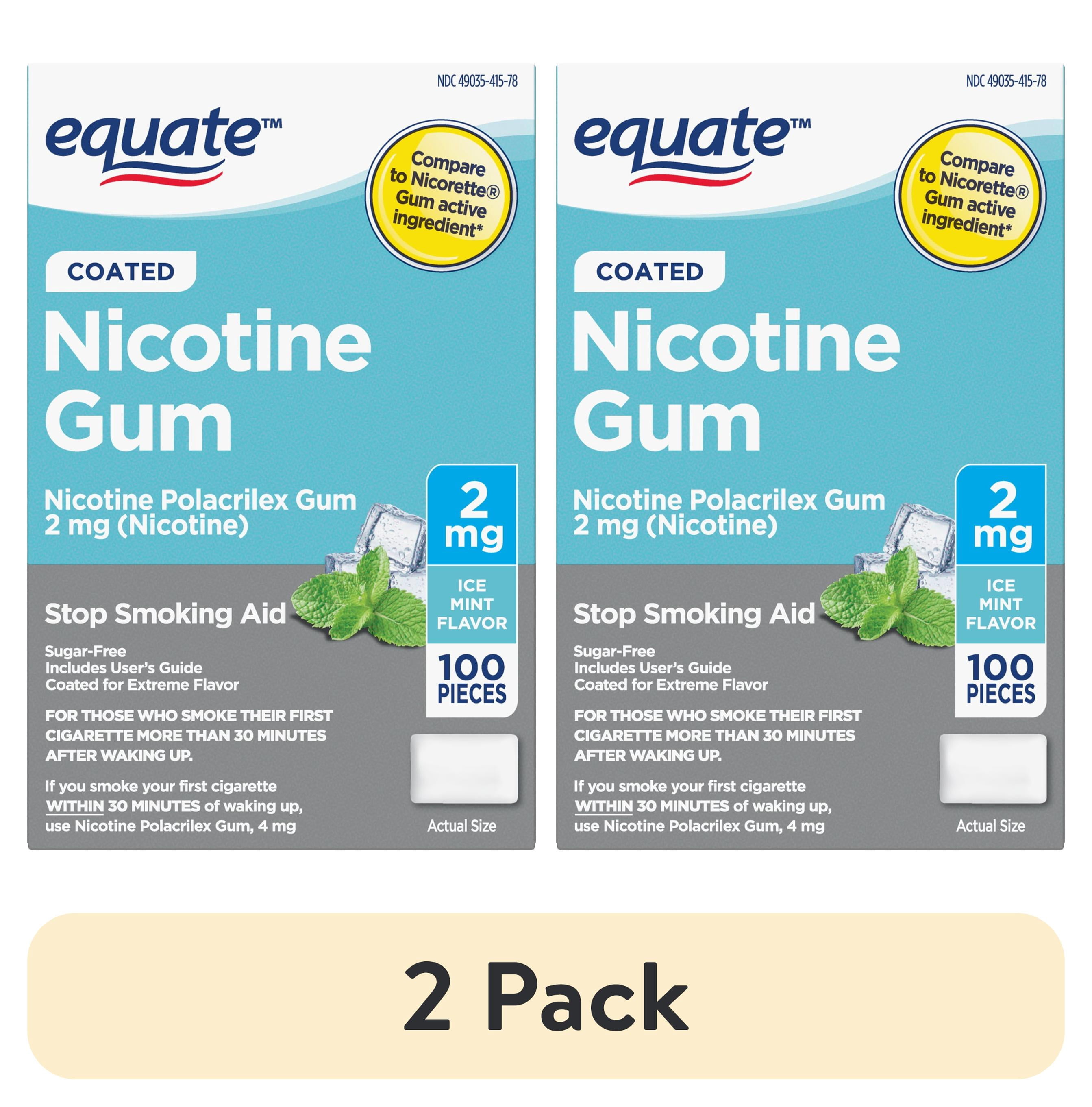 (2 pack) Equate Nicotine Gum 2 mg, Stop Smoking Aid, Ice Mint Flavor, Coated, 100 Count