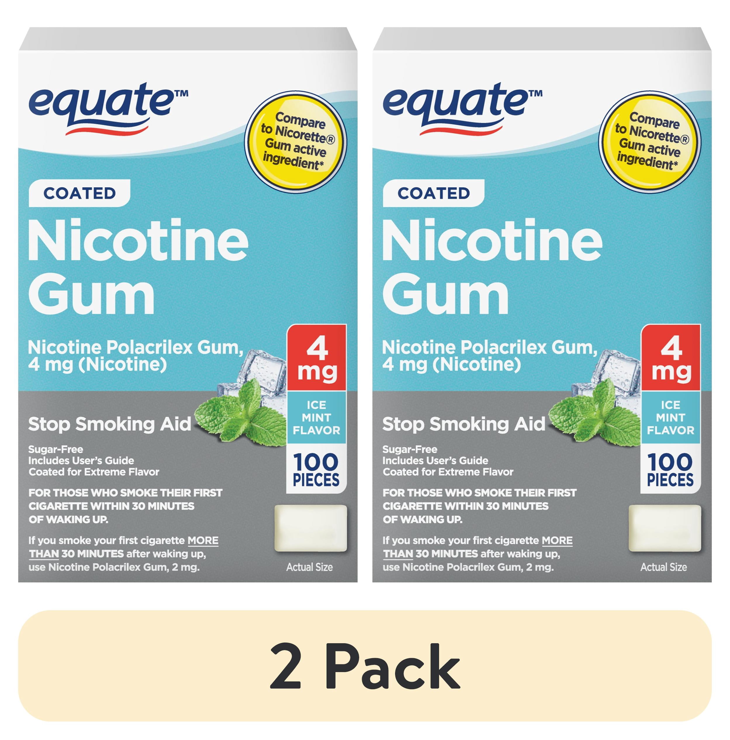 (2 pack) Equate Nicotine Gum 4 mg, Stop Smoking Aid, Ice Mint Flavor, Coated, 100 Count