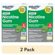 (2 pack) Equate Coated Nicotine Polacrilex Gum 4 mg, Mint Flavor, 100 Count, Compare to Nicorette® Gum Active Ingredient