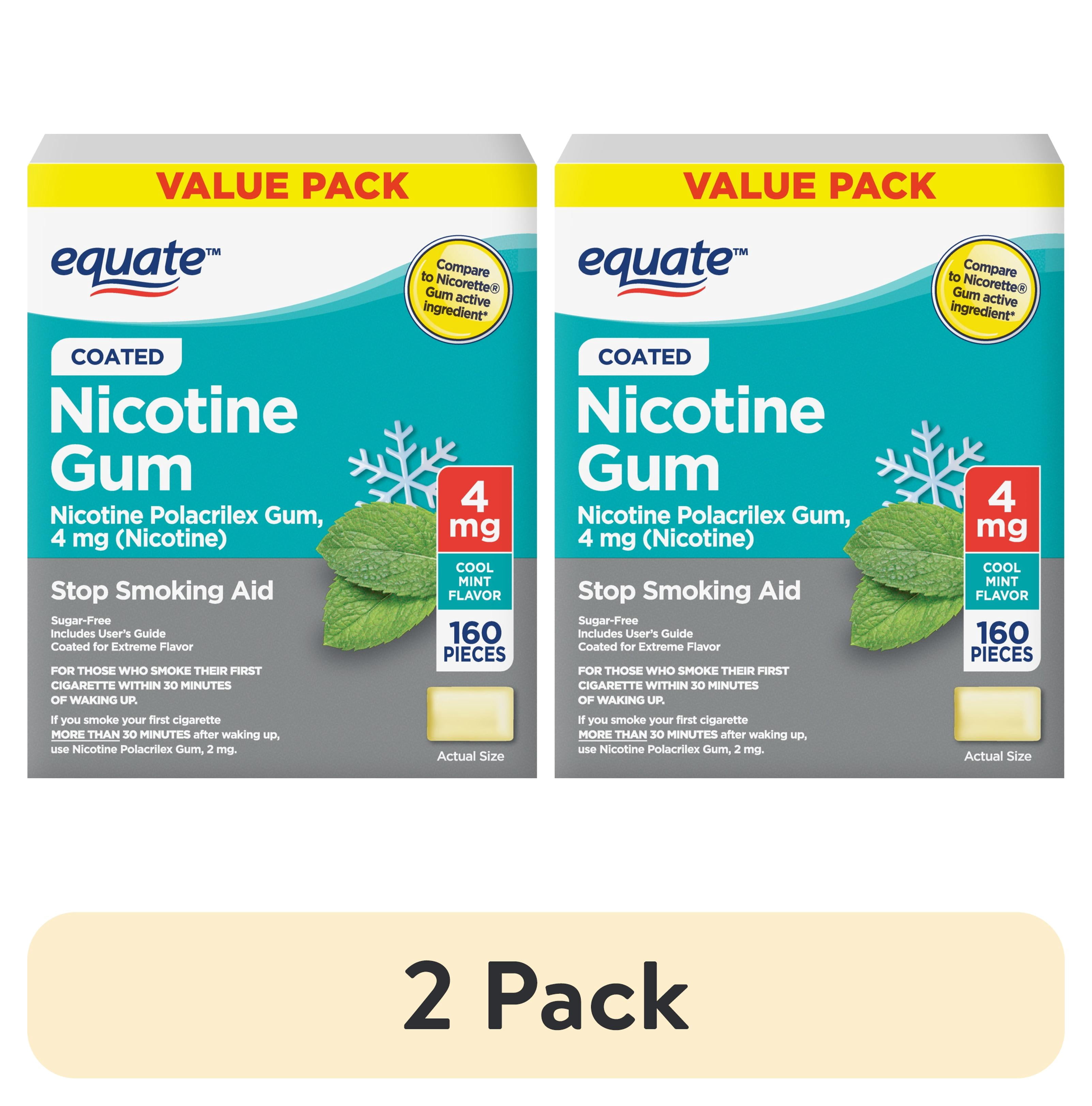 (2 pack) Equate Nicotine Gum 4 mg, Stop Smoking Aid, Mint Flavor, Coated, 160 Count