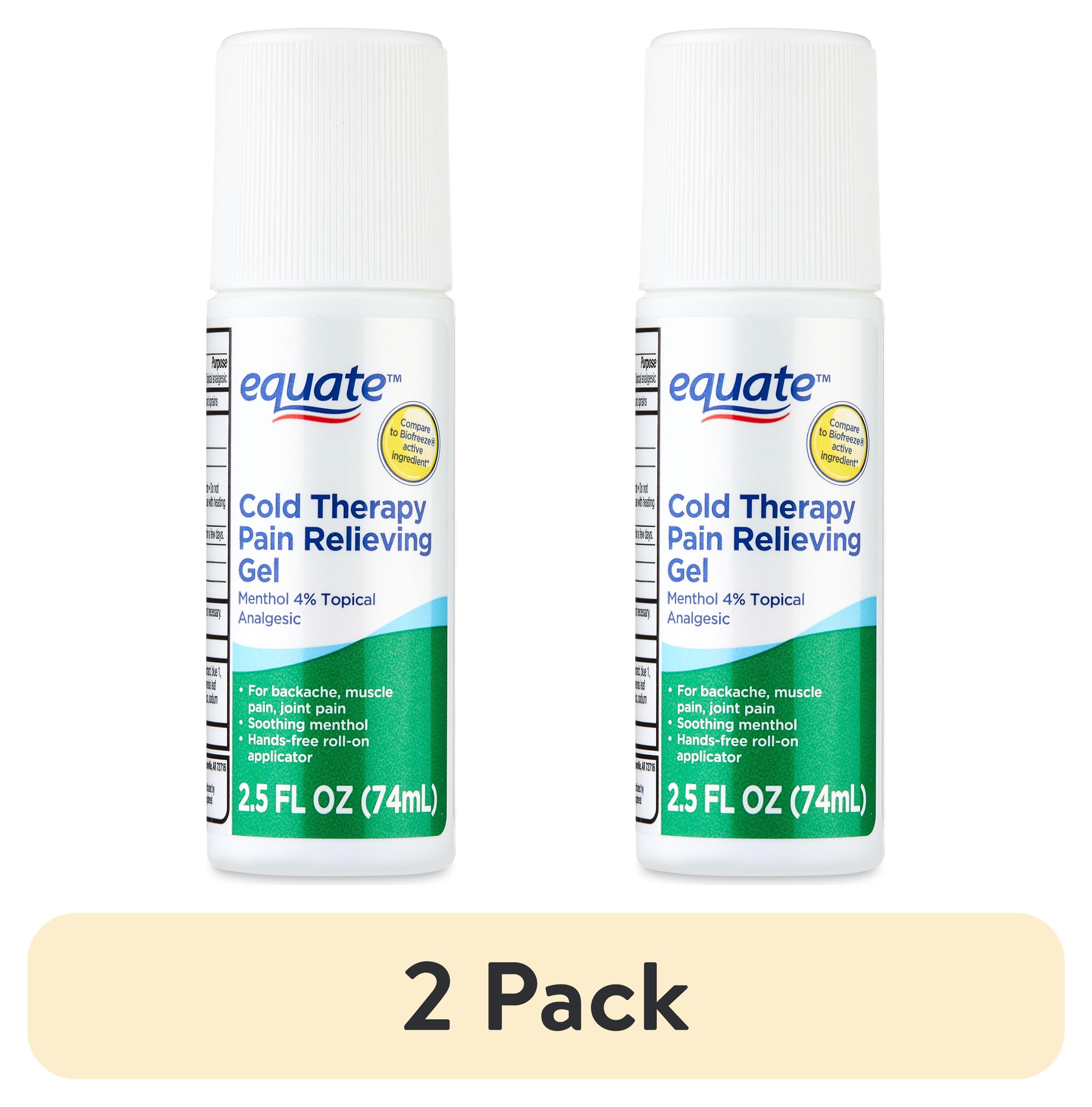 (2 pack) Equate Cold Therapy Pain Relieving Gel Roll On Menthol 4%, 2.5 fl oz, Compare to Biofreeze Active Ingredient