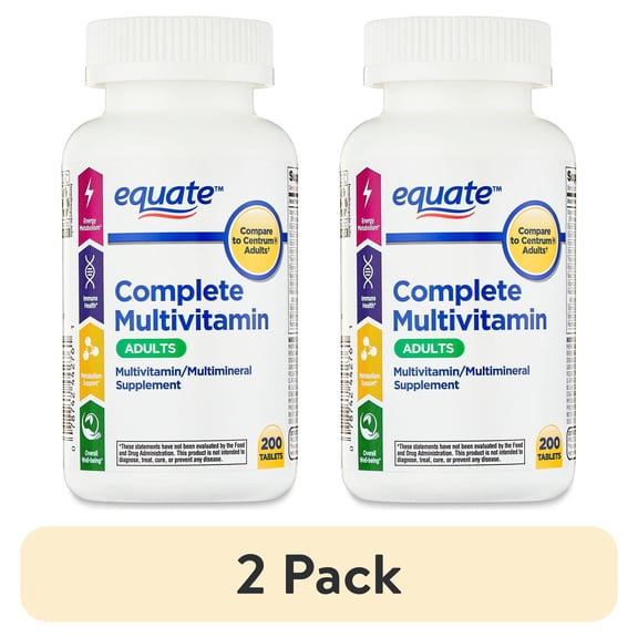 (2 pack) Equate Complete Multivitamin/Multimineral Supplement Tablets, Adults, 200 Count, Compare to Centrum® Adults