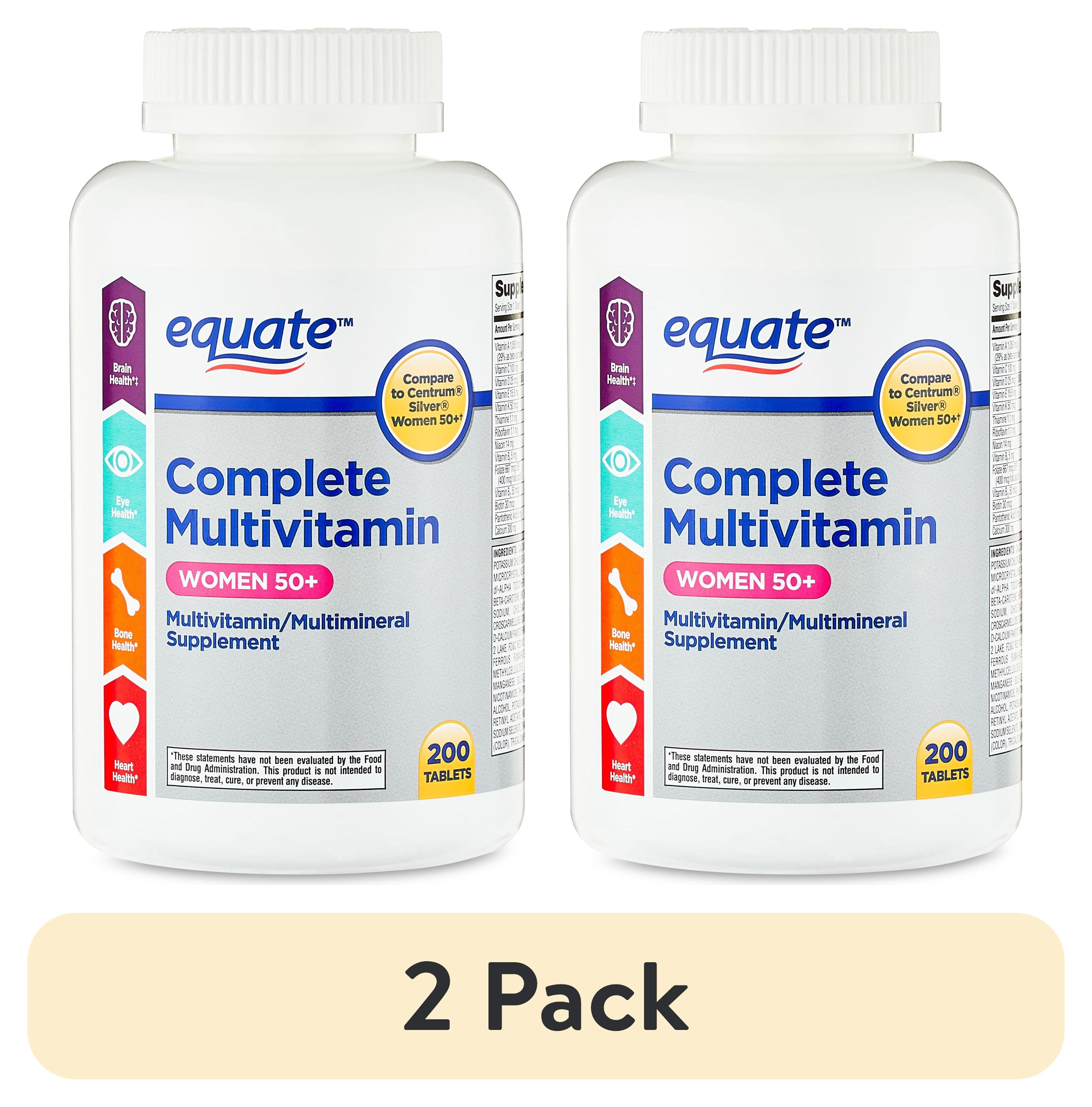 (2 pack) Equate Complete Multivitamin/Multimineral Supplement Tablets, Women 50+, 200 Count, Compare to Centrum® Silver® Women 50+