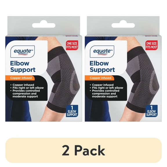 (2 pack) Equate Copper Infused Elbow Support for Compression and Moderate Support, 1 Count, One Size