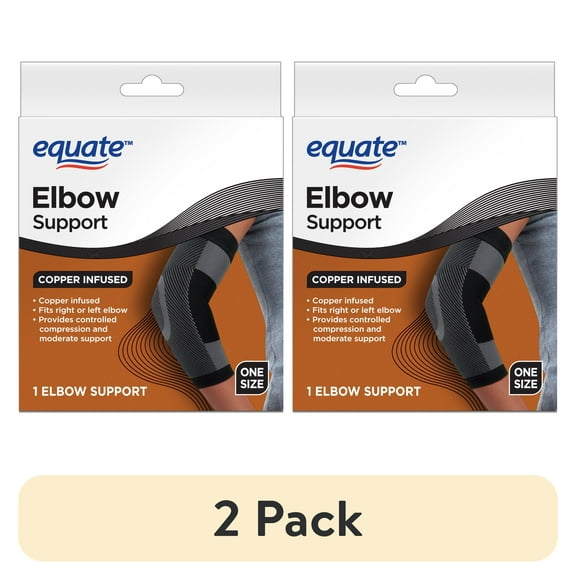(2 pack) Equate Copper Infused Elbow Support for Compression and Moderate Support, 1 Count, One Size