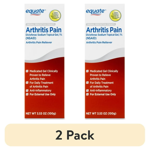 (2 pack) Equate Arthritis Pain Reliever Gel 1% Diclofenac Sodium, 3.53 oz, Compare to Voltaren Arthritis Pain Active Ingredient