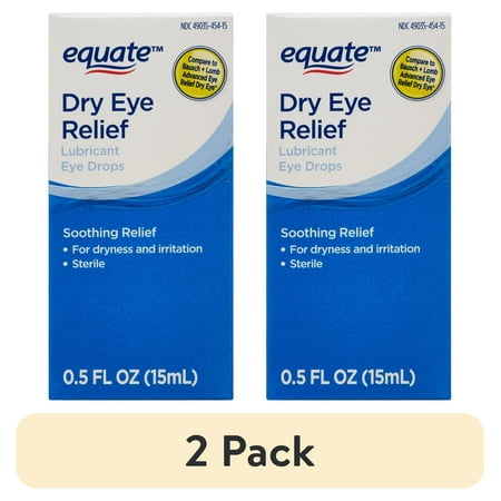 (2 pack) Equate Dry Eye Relief Lubricant Eye Drops, 0.5 fl oz, Compare to Bausch + Lomb Advanced Eye Relief Dry Eye