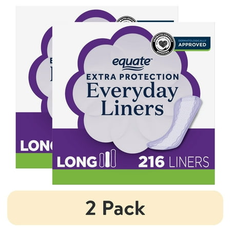 (2 pack) Equate Extra Protection Everyday Panty Liners, Long Length, Unscented, Compare to Always® (216 Total Count - 2 packs of 108 count each)