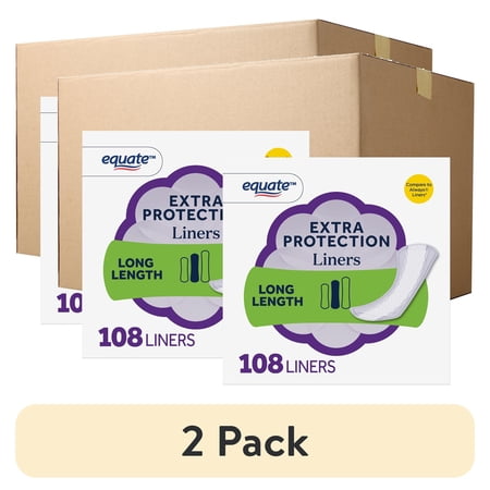 (2 pack) Equate Extra Protection Everyday Panty Liners, Long Length, Unscented, Compare to Always® (216 Total Count - 2 packs of 108 count each)
