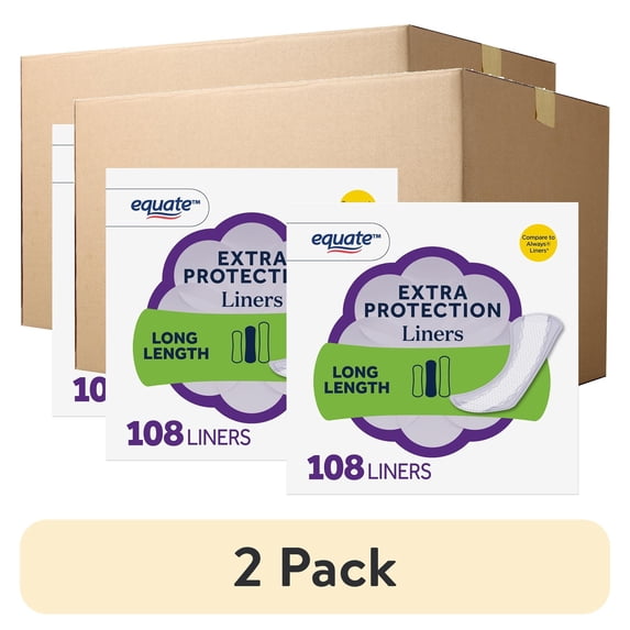 (2 pack) Equate Extra Protection Everyday Panty Liners, Long Length, Unscented, Compare to Always® (216 Total Count - 2 packs of 108 count each)