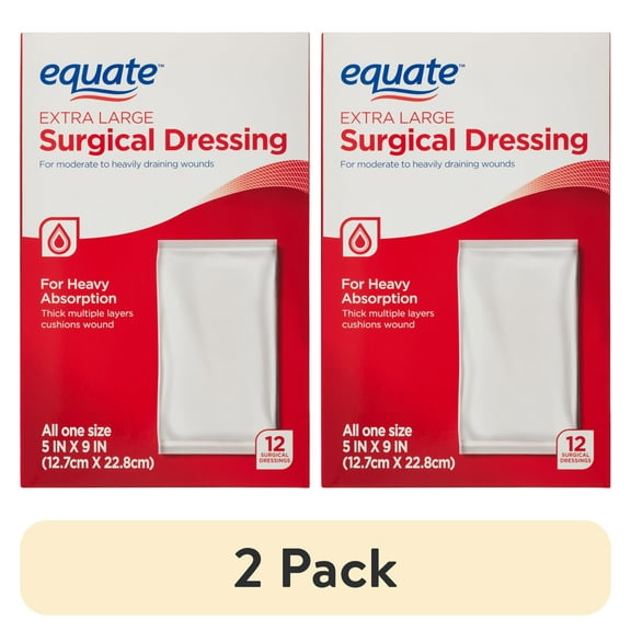 (2 pack) Equate Extra Large Surgical Dressing, 5 in x 9 in, 12 Count