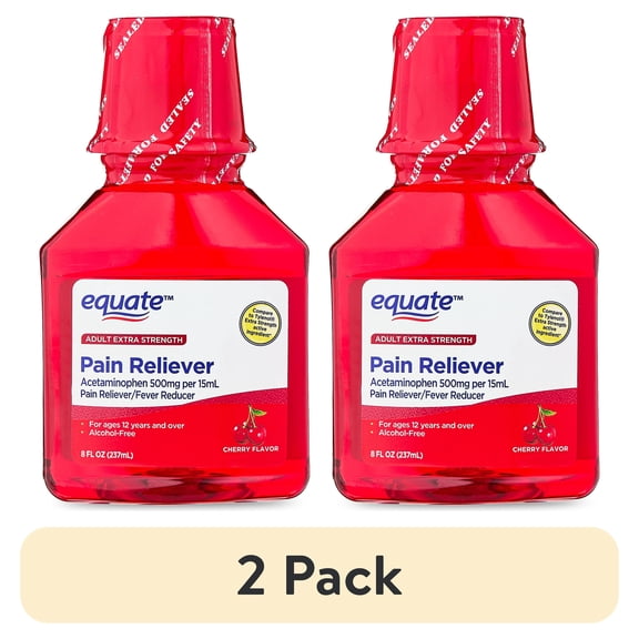 (2 pack) Equate Alivio Del Dolor con Acetaminofén de Fuerza Extra LÃquido, Sabor Cereza, 500 mg, Sabor Cereza, 8 fl oz, Compare con el Ingrediente Activo de Fuerza Extra de Tylenol®