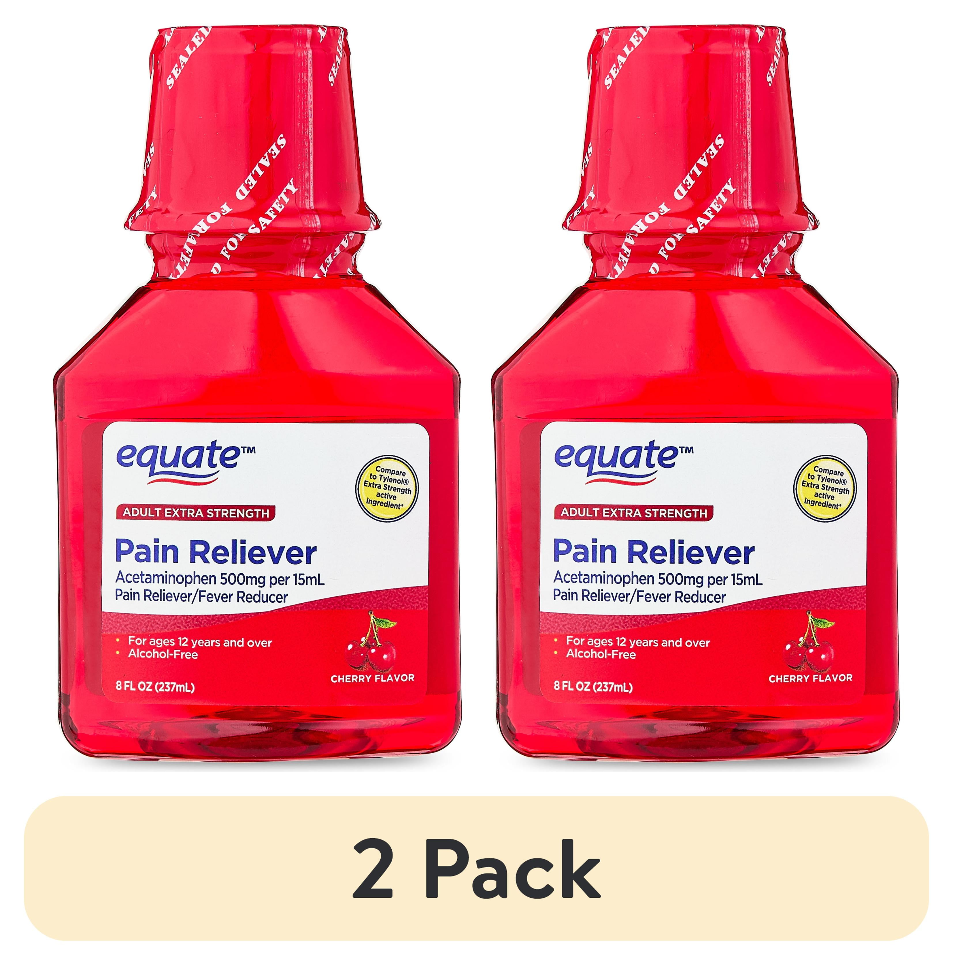 (2 pack) Equate Extra Strength Acetaminophen Pain Relief Liquid, Cherry Flavor, 500 mg, Cherry Flavor, 8 fl oz, Compare to Tylenol Extra Strength Active Ingredient