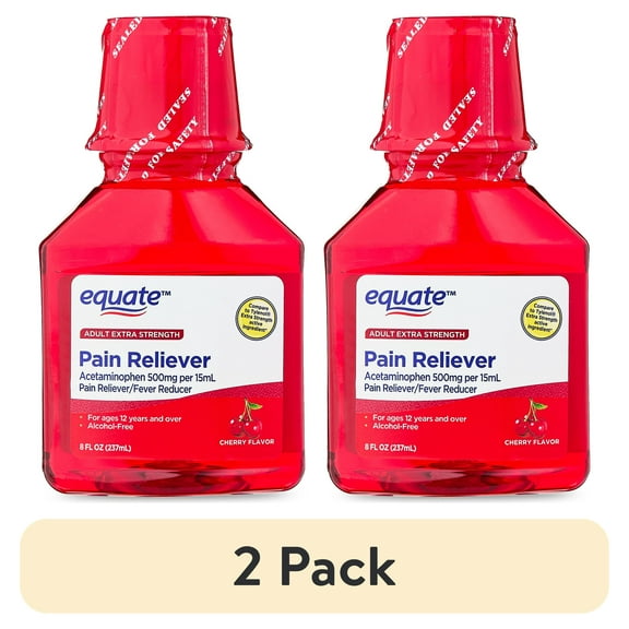 (2 pack) Equate Extra Strength Acetaminophen Pain Relief Liquid, Cherry Flavor, 500 mg, Cherry Flavor, 8 fl oz, Compare to Tylenol Extra Strength Active Ingredient