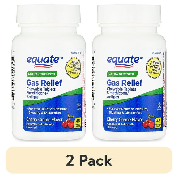 (2 pack) Equate Extra Strength Gas Relief Cherry Crme Chewable Tablets, 48 Count, Compare to Gas-X Extra Strength Active Ingredients