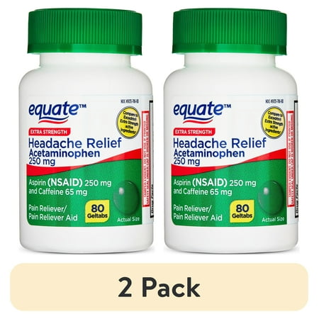 (2 pack) Equate Extra Strength Headache Relief Acetaminophen, Aspirin, and Caffeine Geltabs, 80 Count, Compare to Excedrin® Extra Strength Active Ingredients