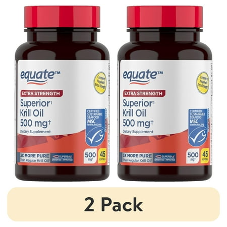 (2 pack) Equate Extra Strength Krill Oil Dietary Supplement, 500 mg, 45 Count, Compare to MegaRed® Extra Strength