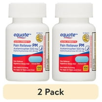 (2 pack) Equate Extra Strength Pain Reliever PM Acetaminophen 500mg and Diphenhydramine HCI 25mg Caplets, 100 Count, Compare to Tylenol® PM Extra Strength Active Ingredients