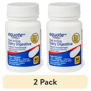2 pack Equate Fast Acting Dairy Digestive Supplements - 60 Caplets for Diarrhea, Gas & Bloating Relief