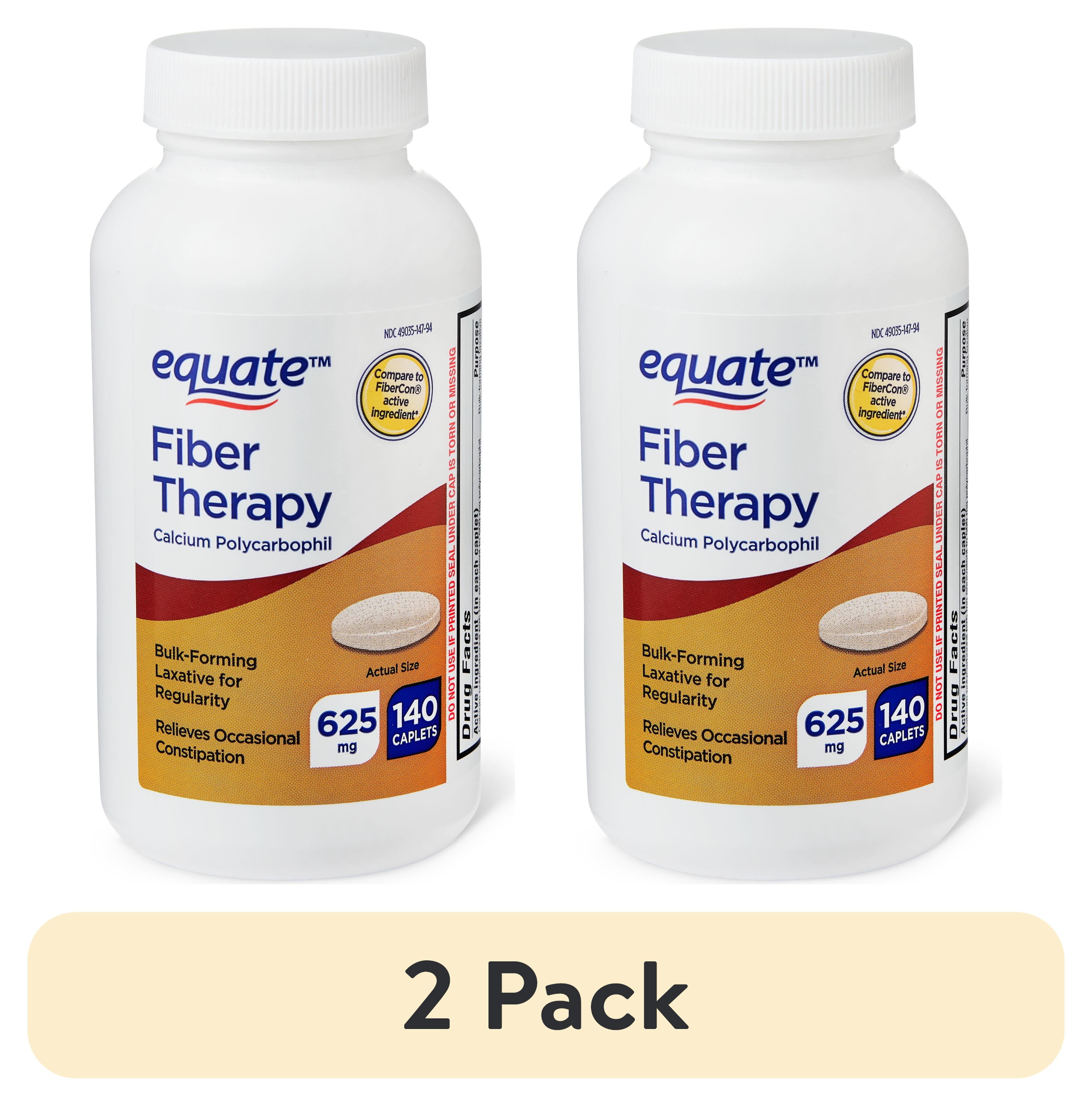 (2 pack) Equate Fiber Therapy Calcium Polycarbophil Caplets, 625 mg, 140 Count, Compare to FiberCon Active Ingredient
