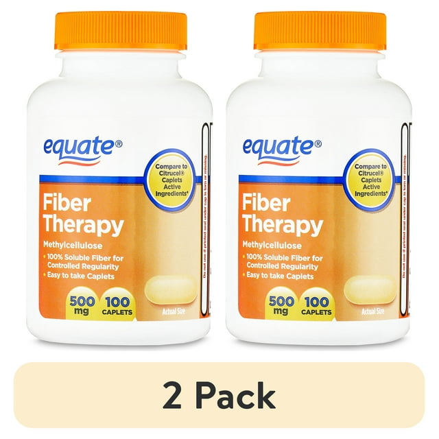 (2 pack) Equate Fiber Therapy Methylcellulose Caplets, 500 mg 100 Count, Compare to Citrucel® Caplets Active Ingredients