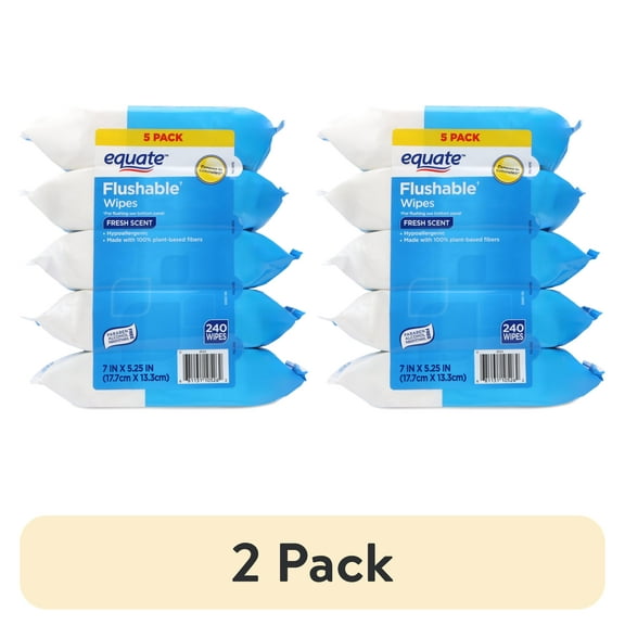 (2 pack) Equate Flushable Wet Wipes, Fresh Scent, 240 Wipes (5 Pack), Compare to Cottonelle®