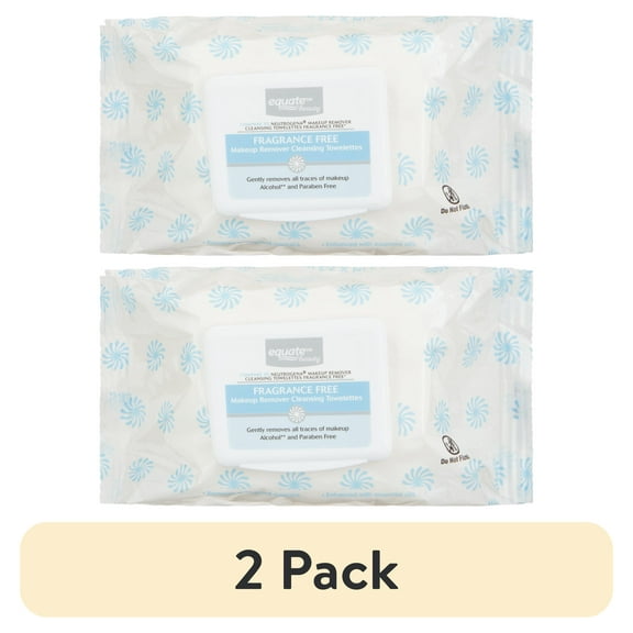 (2 pack) Equate Makeup Remover Cleansing Towelette Wipes for Face Care, Fragrance Free & Alcohol Free, 40 Count, Compare to Neutrogena® Makeup Remover Cleansing Towelettes Fragrance Free