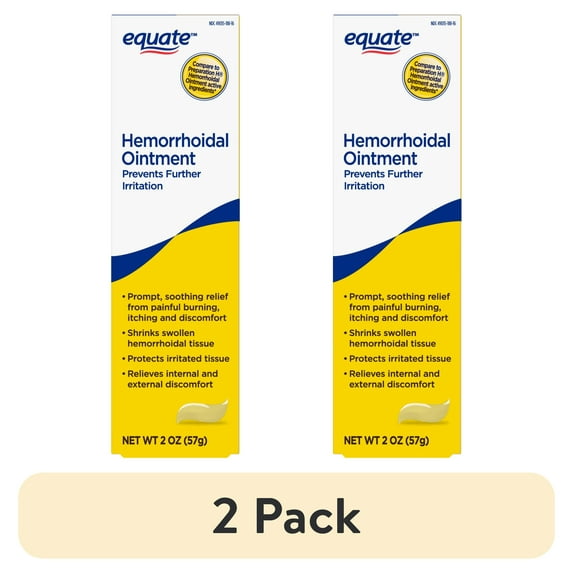 (2 pack) Equate Hemorrhoidal Ointment, Relief from Burning, Itching and Discomfort of Hemorrhoids, 2 oz, Compare to Preparation H Hemorrhoidal Ointment Active Ingredients