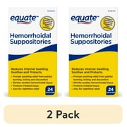 (2 pack) Equate Hemorrhoidal Suppositories, Relief from Burning, Itching and Discomfort of Hemorrhoids, 24 Count