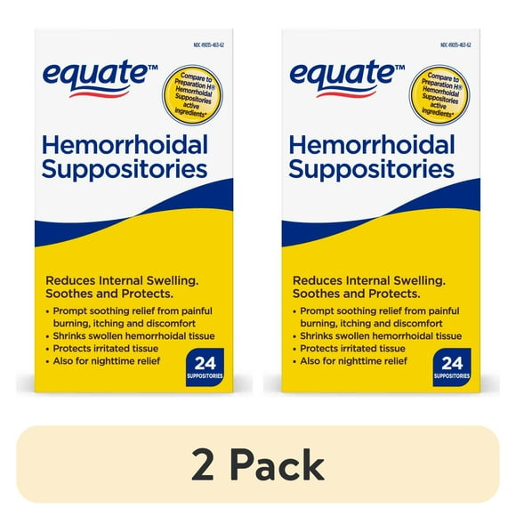 (2 pack) Equate Hemorrhoidal Suppositories, Relief from Burning, Itching and Discomfort of Hemorrhoids, 24 Count