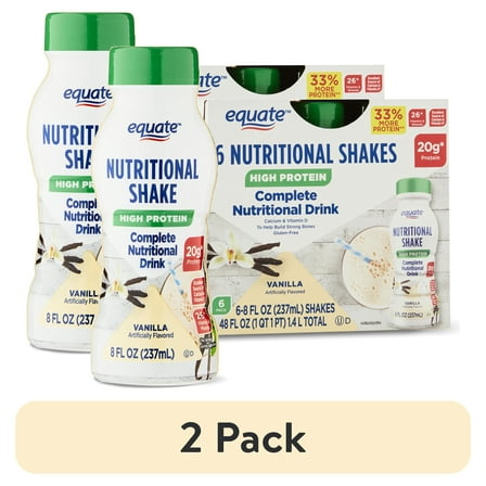 (2 pack) Equate High Protein Nutritional Shakes, Vanilla, 8 oz, 6 count