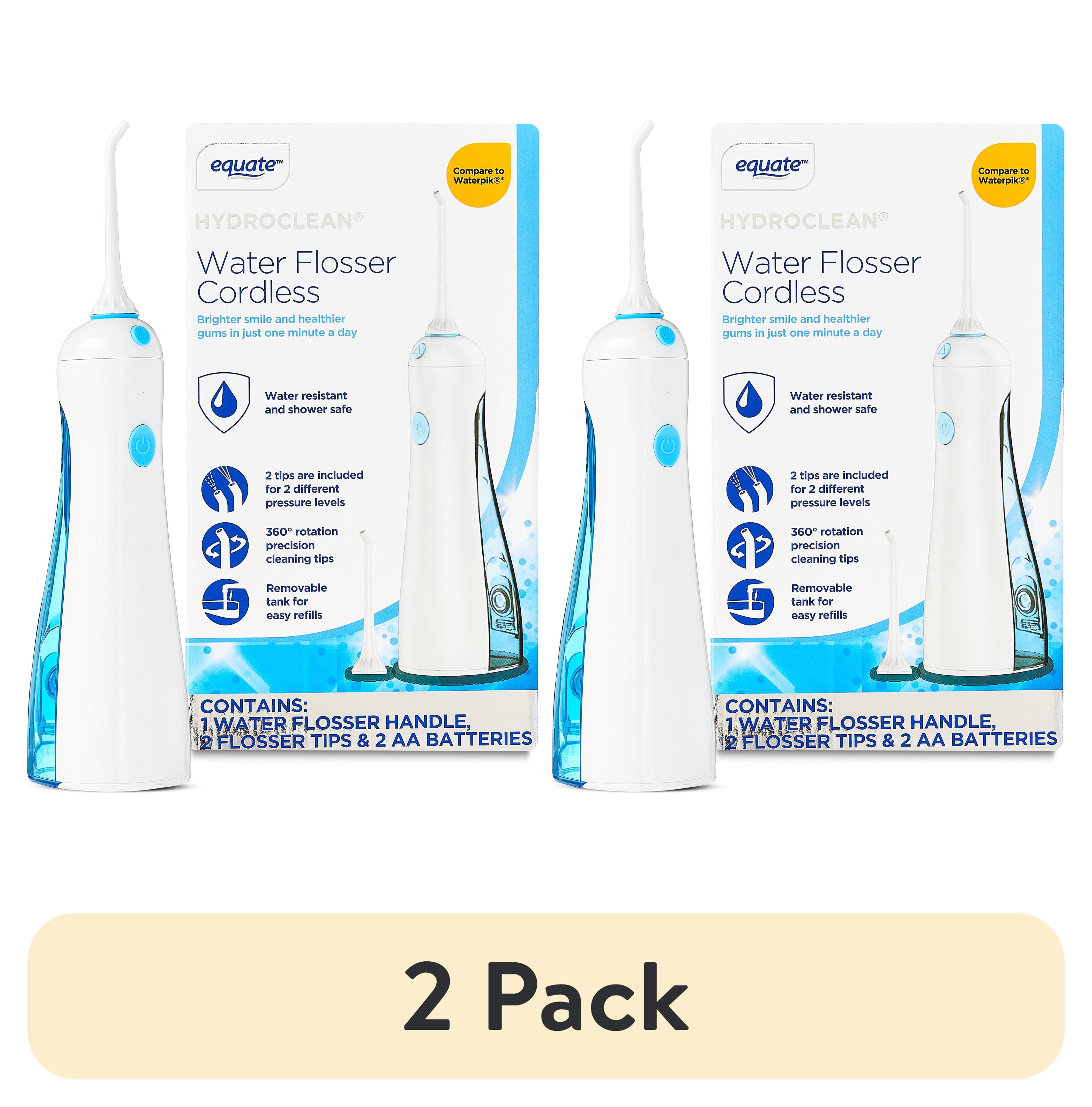 (2 pack) Equate HydroClean Cordless Water Flosser with Removable Tank and 2 Pressure Cleaning Tips, White