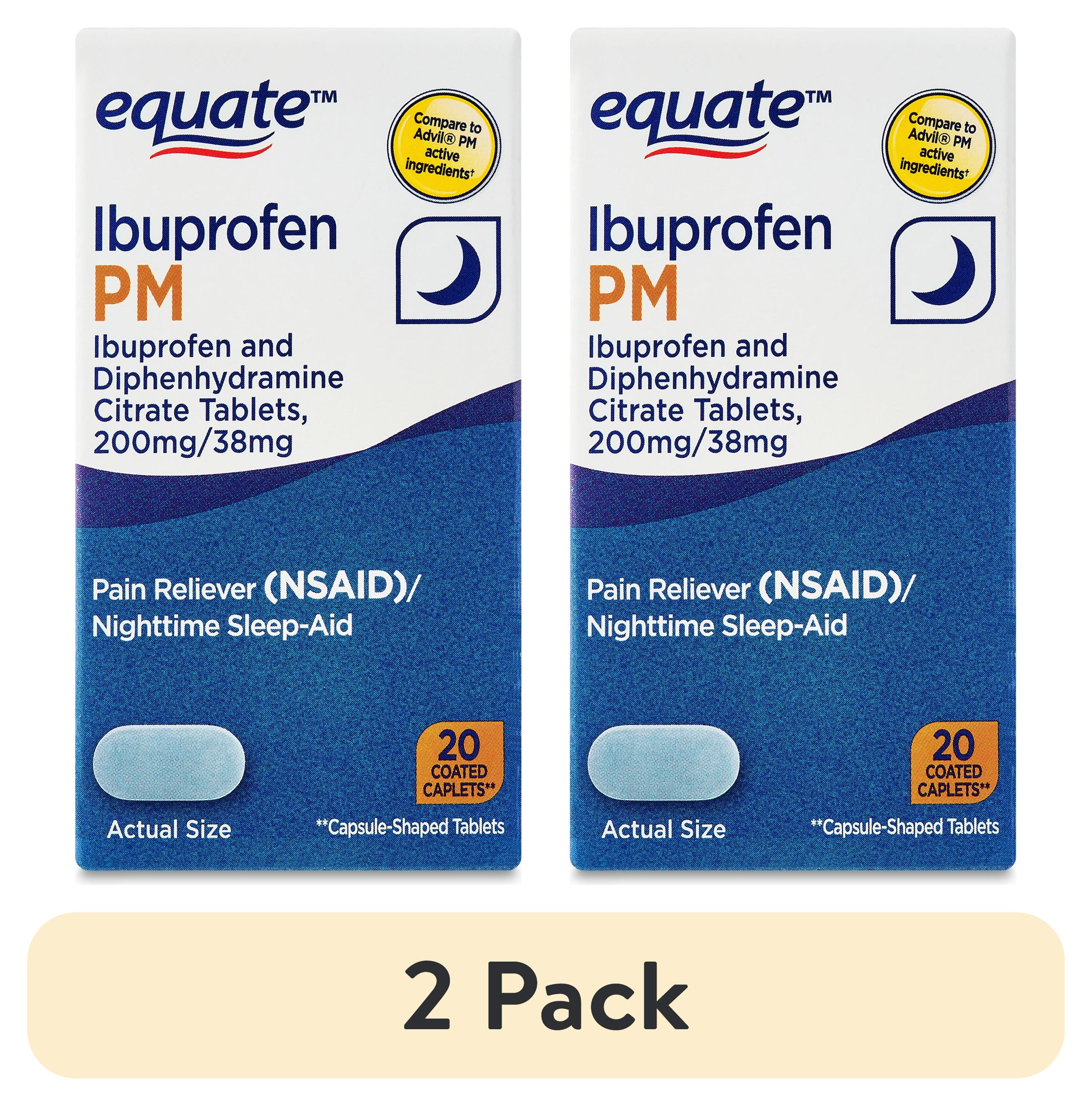 (2 pack) Equate Ibuprofen PM Sleep Support and Pain Reliever Caplets, 20 Count