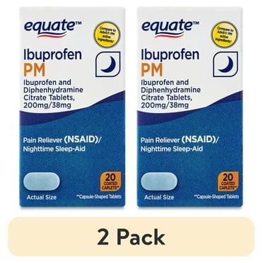 (2 pack) Equate Ibuprofen PM Sleep Support and Pain Reliever Caplets, 20 Count