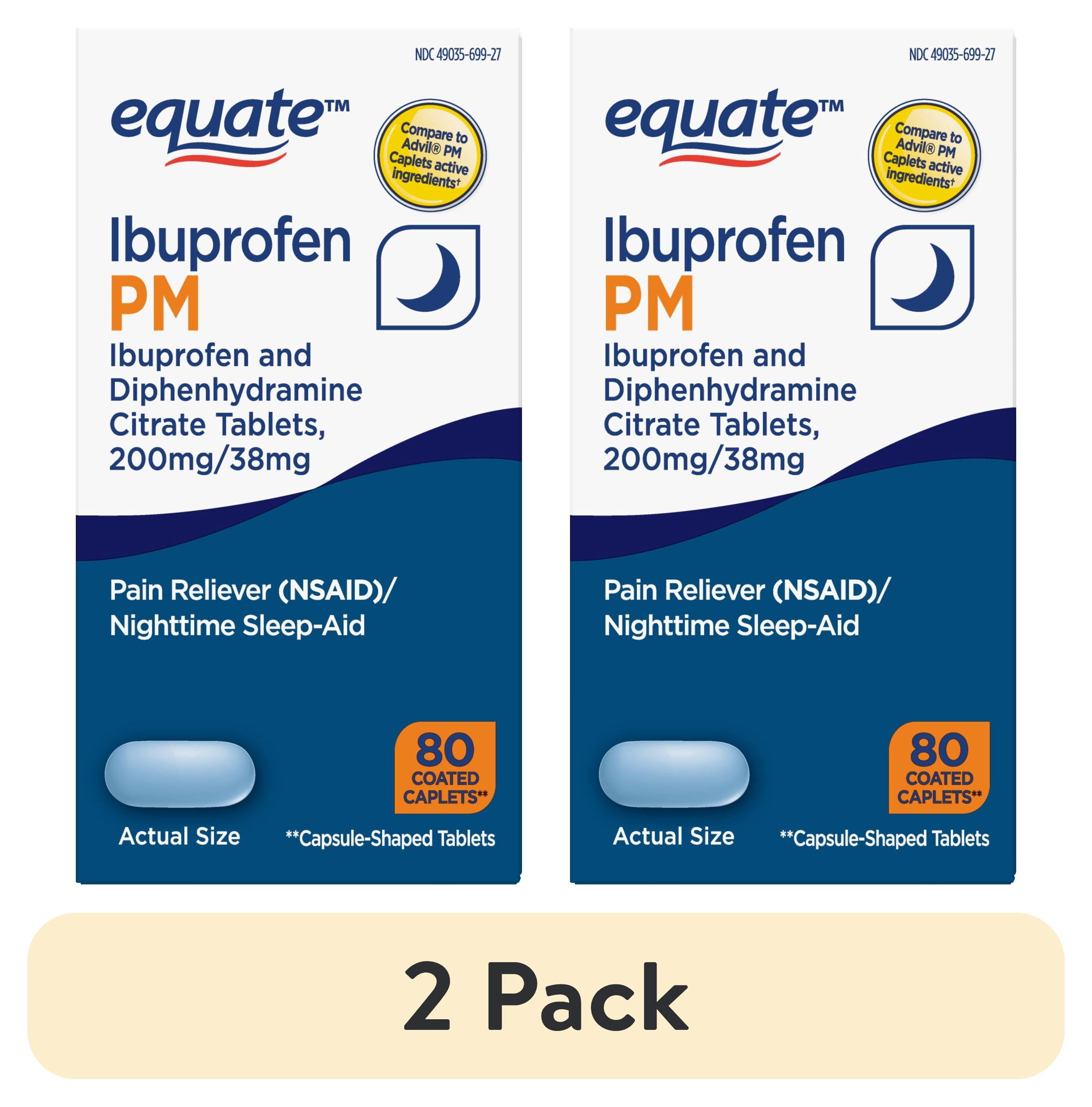 (2 pack) Equate Ibuprofen PM, Pain Reliever (NSAID) and Nighttime Sleep-Aid, 80 Count