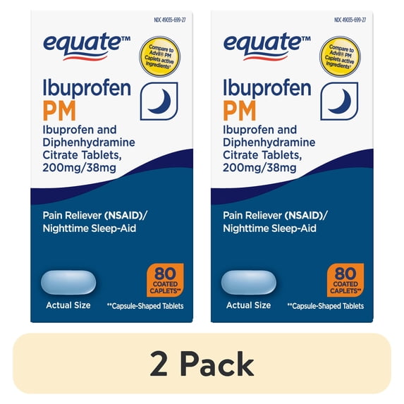(2 pack) Equate Gluten-Free Ibuprofen Tablets for Body Aches & Pains, Pain Reliever (Nsaid), 200 mg/38 mg