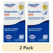 (2 pack) Equate Ibuprofen PM Softgels, Solubilized Ibuprofen 200mg, Diphenhydramine HCI 25 mg, 40 Count