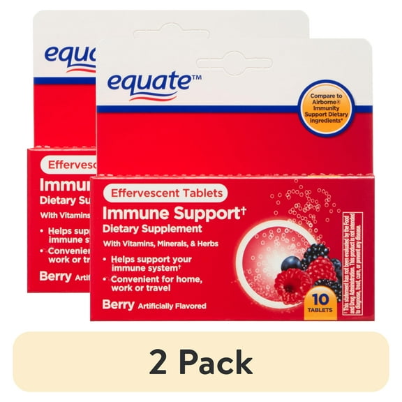 (2 pack) Equate Immune Support Dietary Supplement Effervescent Tablets, Berry Flavor, 10 Count, Compare to Airborne Immunity Support Dietary Ingredients