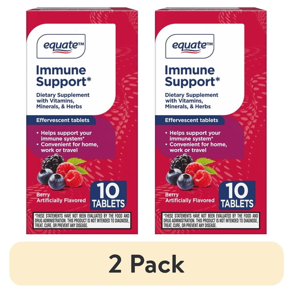 (2 pack) Equate Immune Support Dietary Supplement Effervescent Tablets, Berry Flavor, 10 Count, Compare to Airborne® Immunity Support Dietary Ingredients