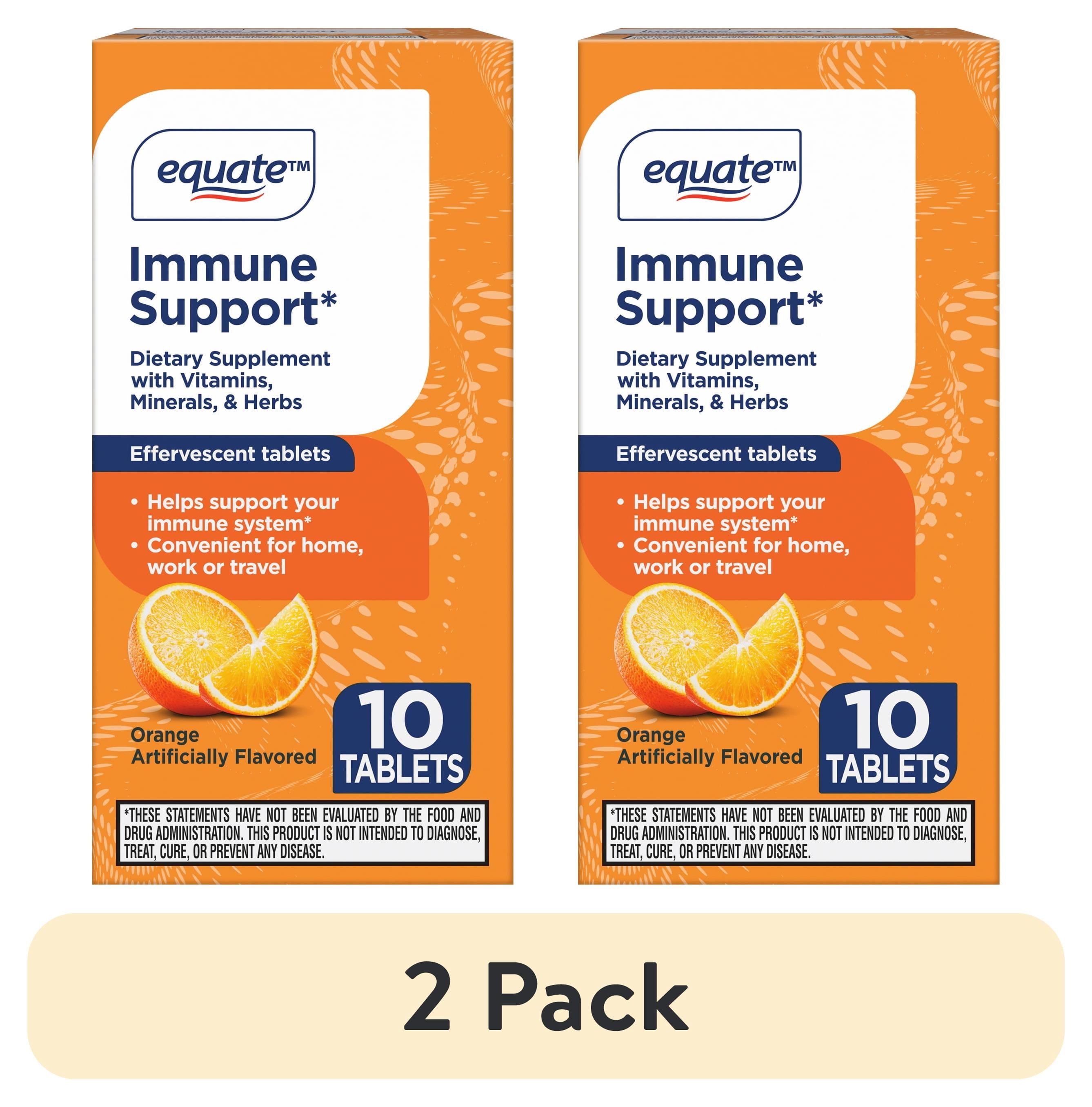 (2 pack) Equate Immune Support Dietary Supplement Effervescent Tablets, Orange Flavor, 10 Count, Compare to Airborne® Immunity Support Dietary Ingredients