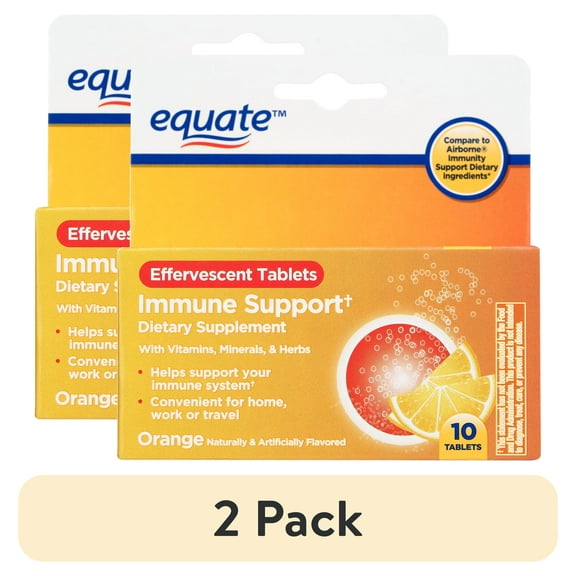 (2 pack) Equate Immune Support Dietary Supplement Effervescent Tablets, Orange Flavor, 10 Count, Compare to Airborne Immunity Support Dietary Ingredients
