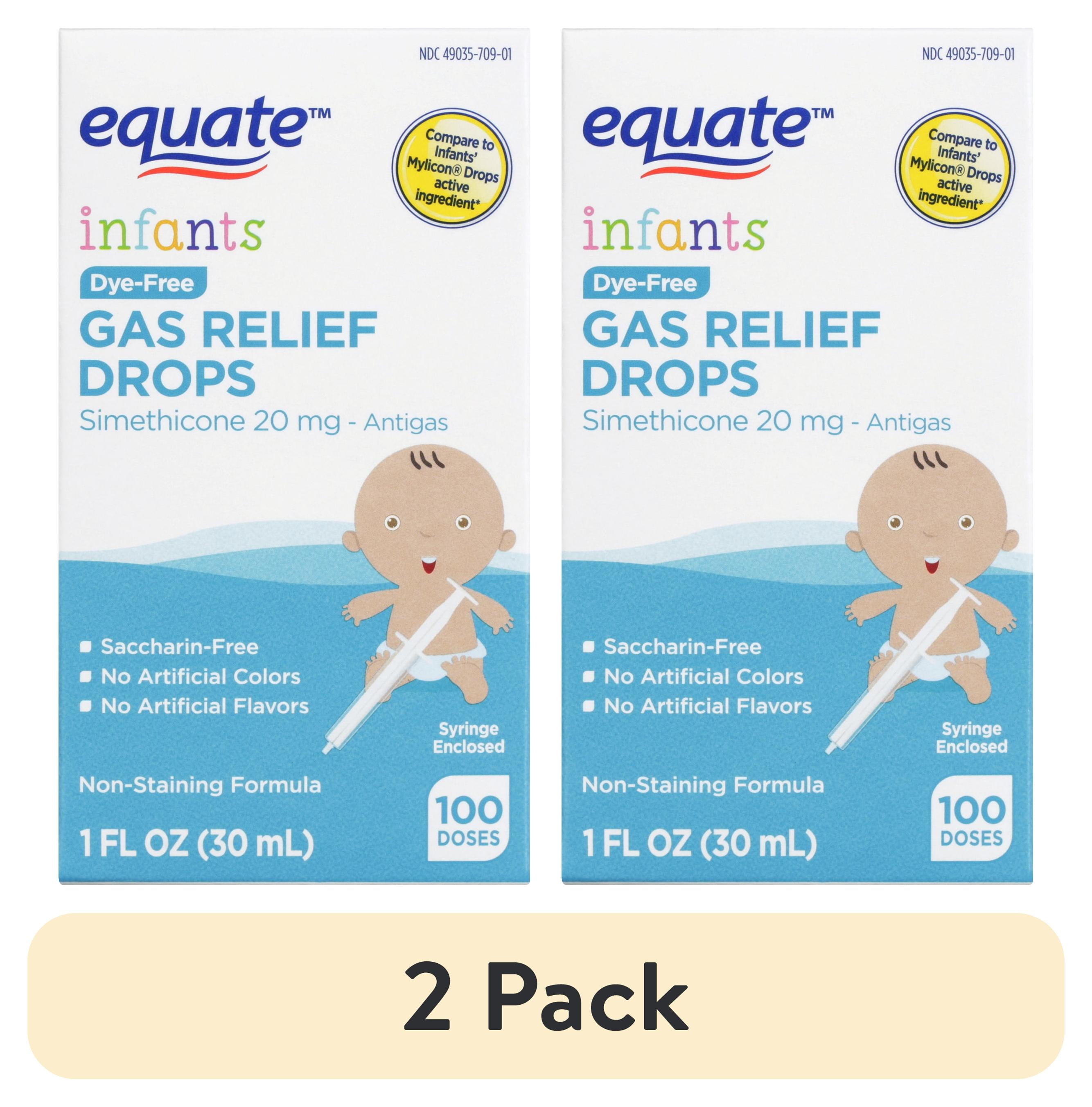 (2 pack) Equate Infants Dye-Free Simethicone Gas Relief Drops, 20 mg, 1 fl oz, Compare to Infants' Mylicon Drops Active Ingredient