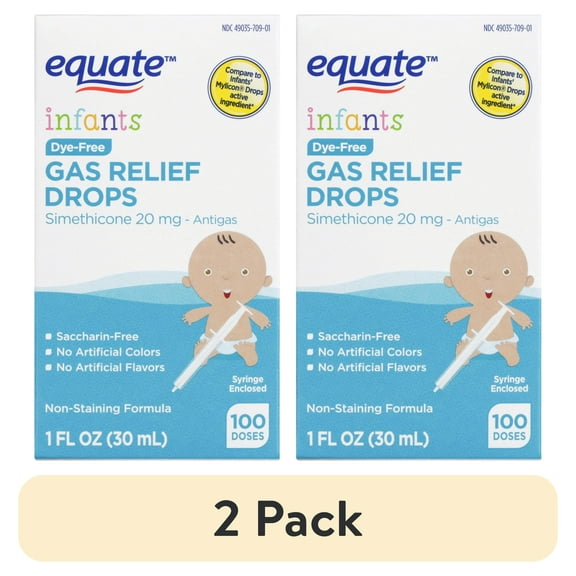(2 pack) Equate Infants Dye-Free Simethicone Gas Relief Drops, 20 mg, 1 fl oz, Compare to Infants' Mylicon Drops Active Ingredient