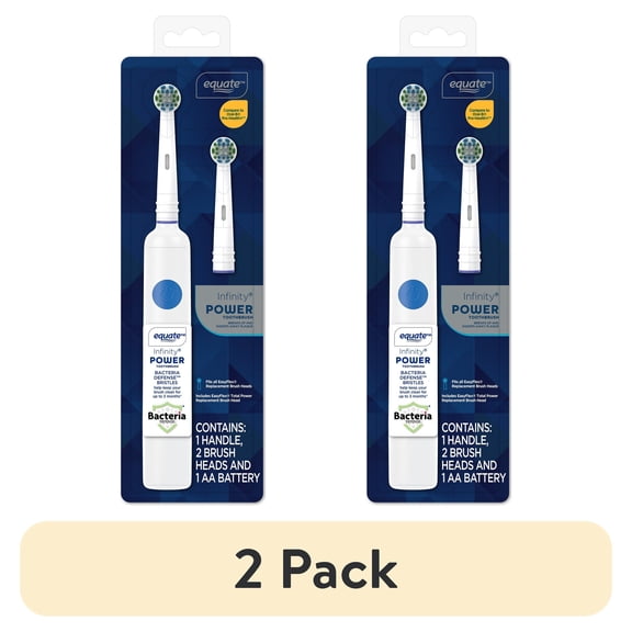 (2 pack) Equate Infinity Power Toothbrush with Antibacterial Replacement Brush Heads, White