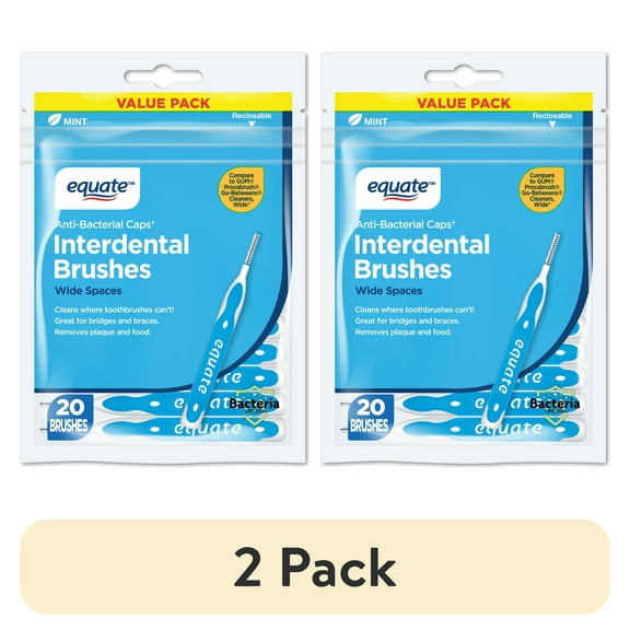 (2 pack) Equate Mint Interdental Brushes, Wide Spaces, 20 Count