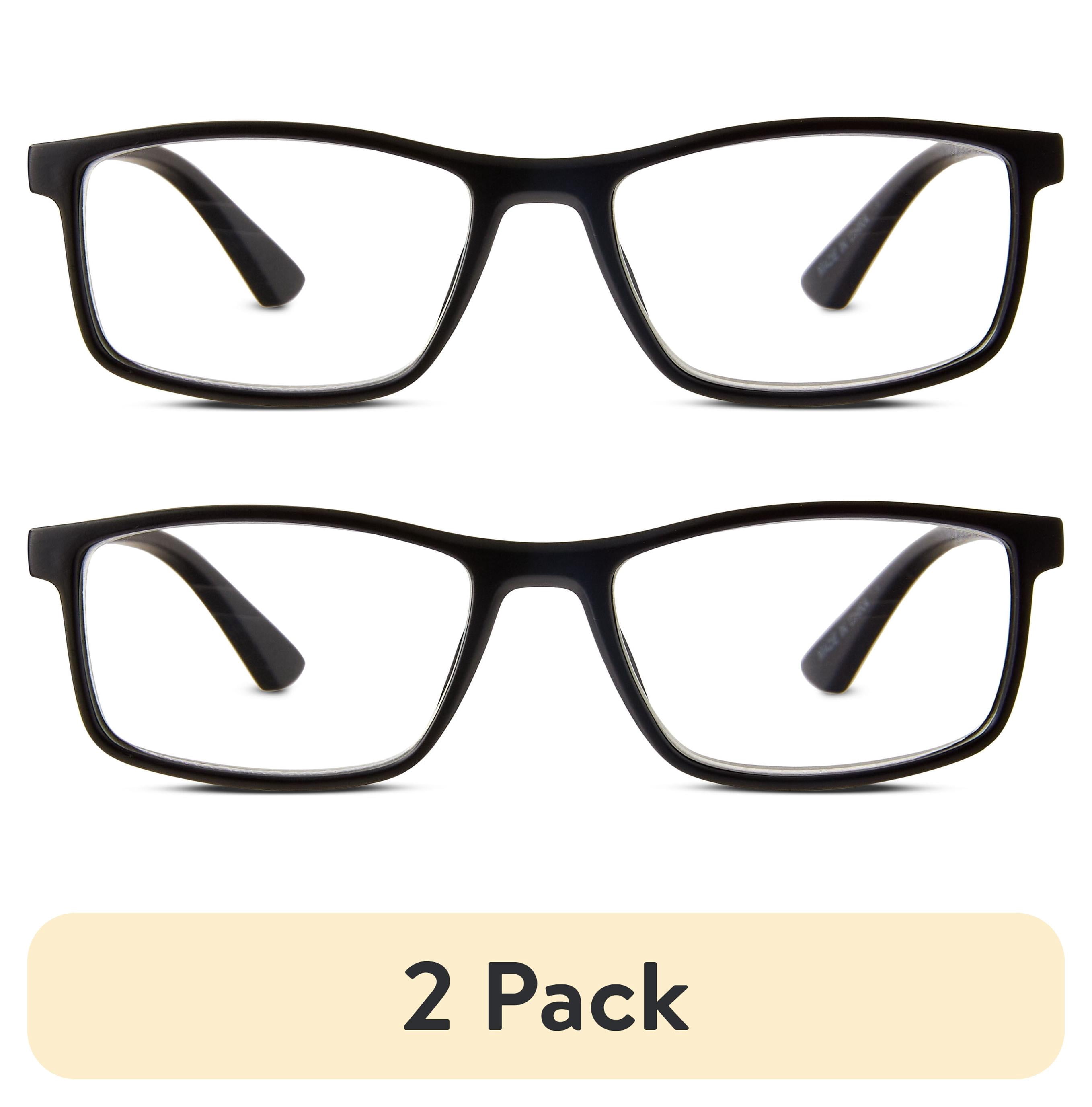 (2 pack) Equate Jackson Mens Rectangular Plastic Reading Glasses with Case, Matte Black, +1.50