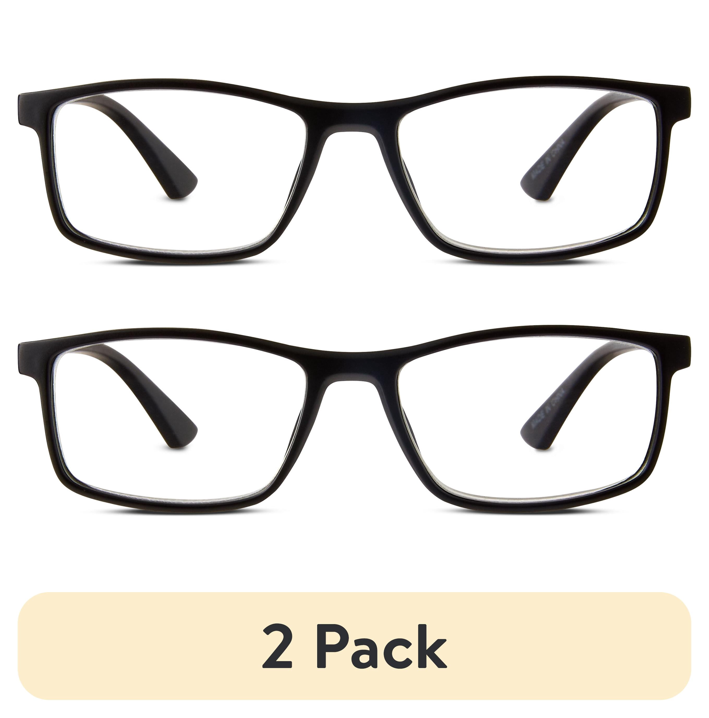 (2 pack) Equate Jackson Mens Rectangular Plastic Reading Glasses with Case, Matte Black, +1.75