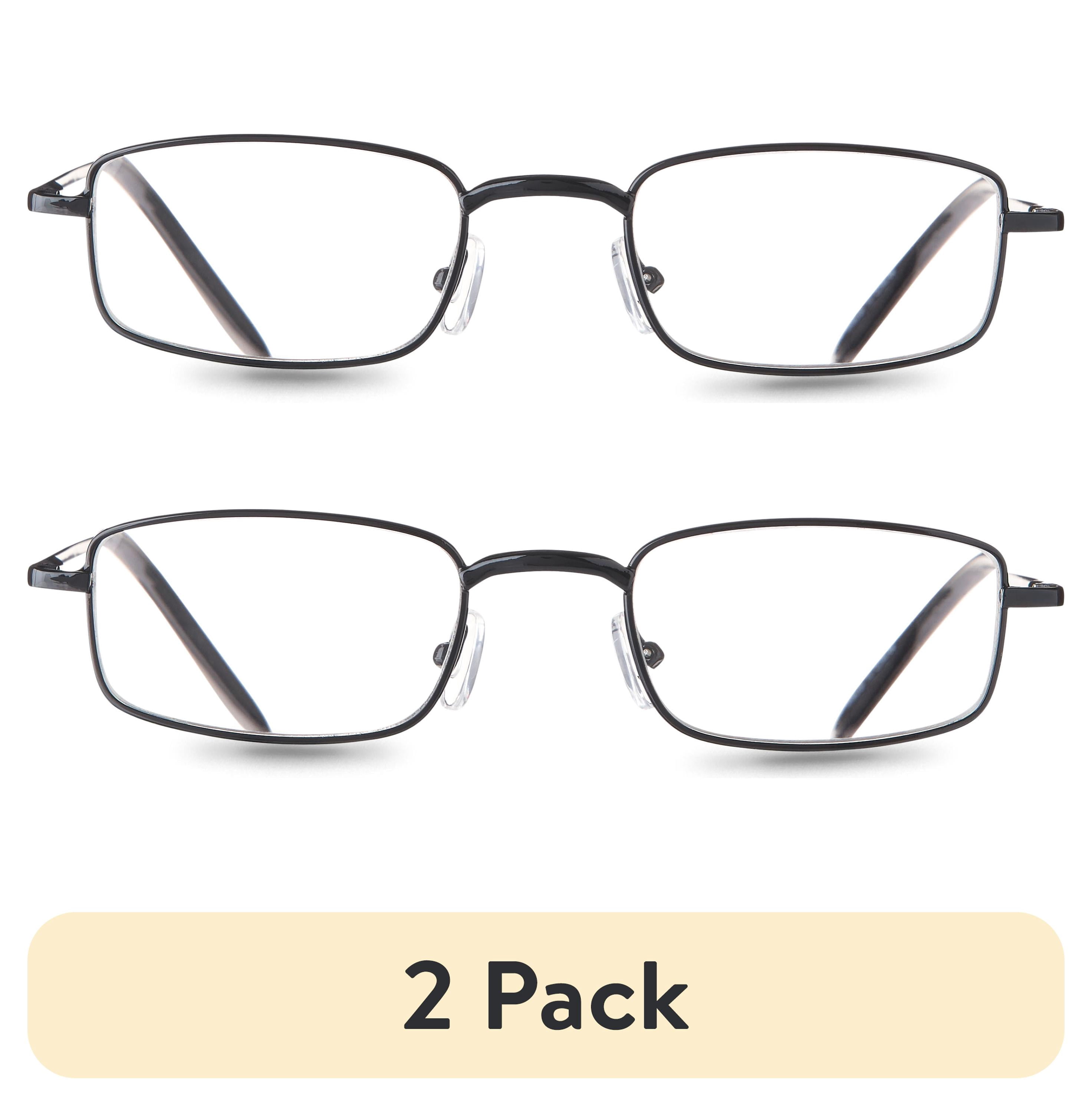 (2 pack) Equate Unisex Jordan Rectangular Reading Glasses with Case, Black/Gunmetal, +1.50, 2 Pack