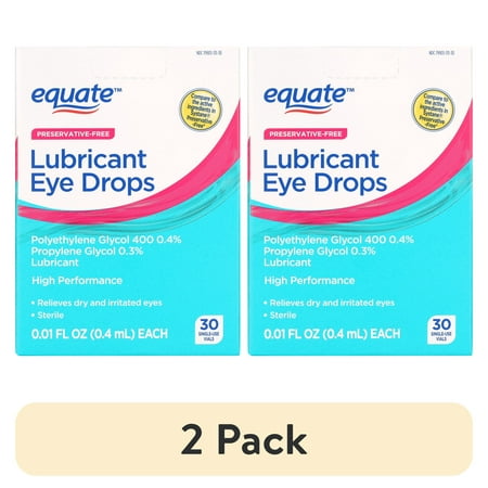 (2 pack) Equate, Lubricant Eye Drops, Preservative-Free, 0.1 oz., 30 Count