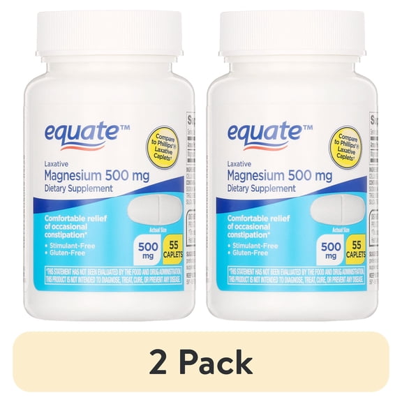 (2 pack) Equate Magnesium Laxative Dietary Supplement Caplets for Occasional Constipation, 500 mg, 55 Count, Compare to Phillips'® Laxative Caplets